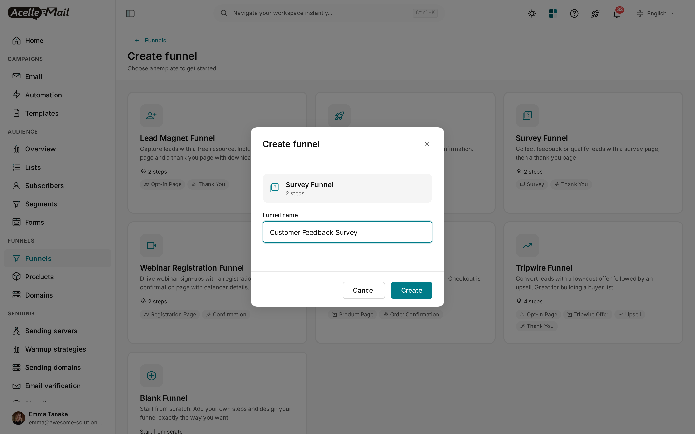 Naming a funnel made from the Survey Funnel template