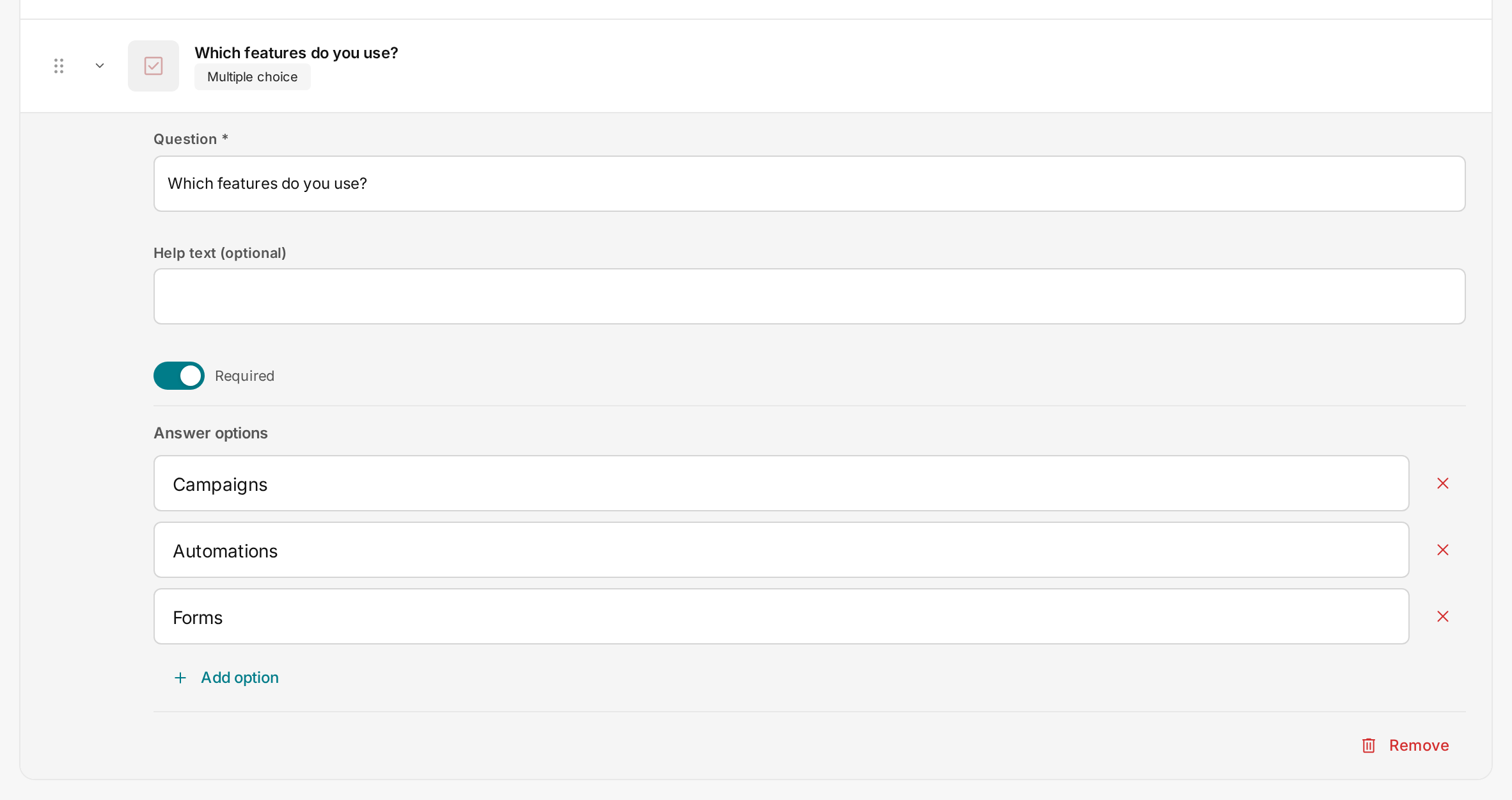 A new Multiple choice question with three answer options and Required switched on